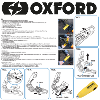 Oxford Lever Lock Security Alarm-accessories and tools-Motomail - New Zealands Motorcycle Superstore