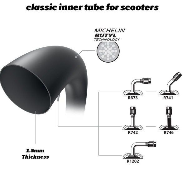 Michelin 3.00-12 (3.50-12) Tube Scooter 741 Valve